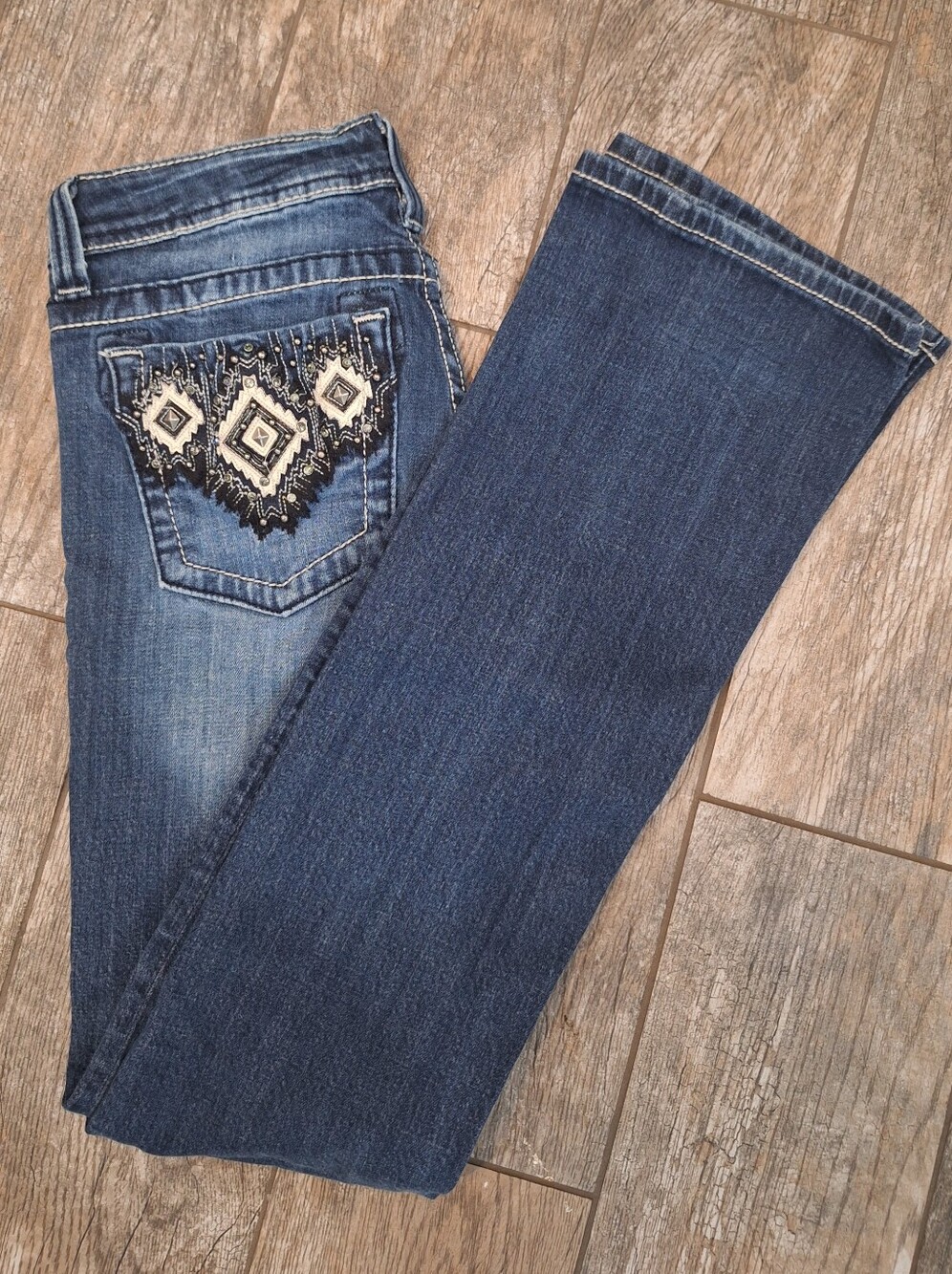 Miss Me Dark Blue Boot Cut Jeans with Embroidered Pocket